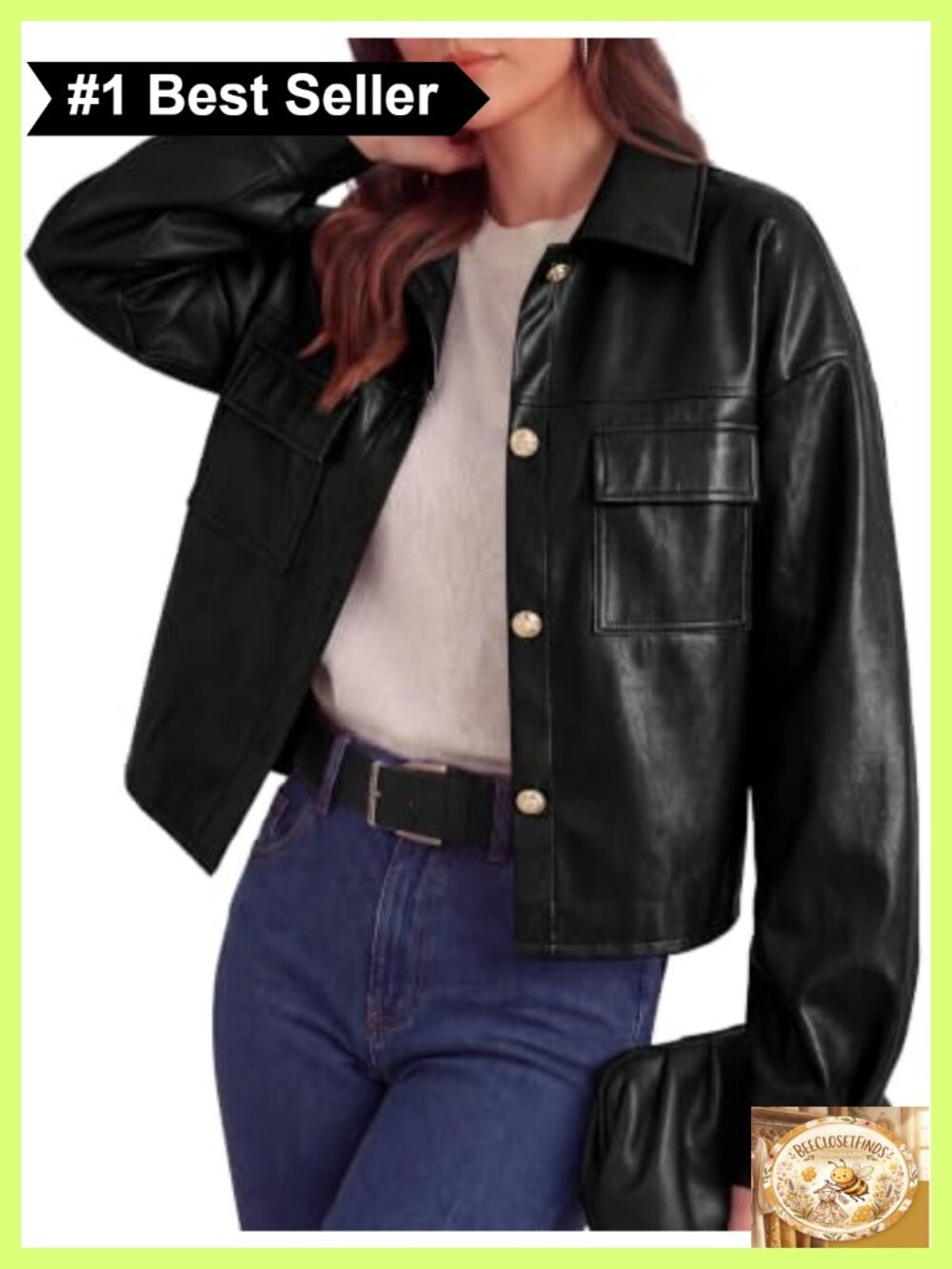 Women's Faux Leather Button Down Jacket Turn Down Collar Relaxed Fit